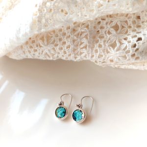 Cami Micro Mosaic Earrings Blue Round Sterling Silver 925