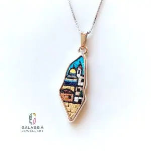Map of Palestine Micro Mosaic Jerusalem Jewelry