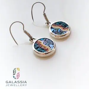 micro mosaic earrings seashell with malachite stone