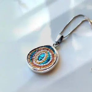 Unique sterling silver swirl micro mosaic pendant